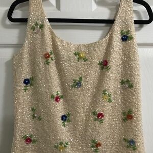 Ohrbach's Vintage Women Hand Loomed Size 38 Cream Sequin Top